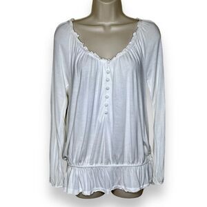 Old Navy Boho Ruffle Neck Long Sleeve Peplum Cream Rayon Shirt Women Medium